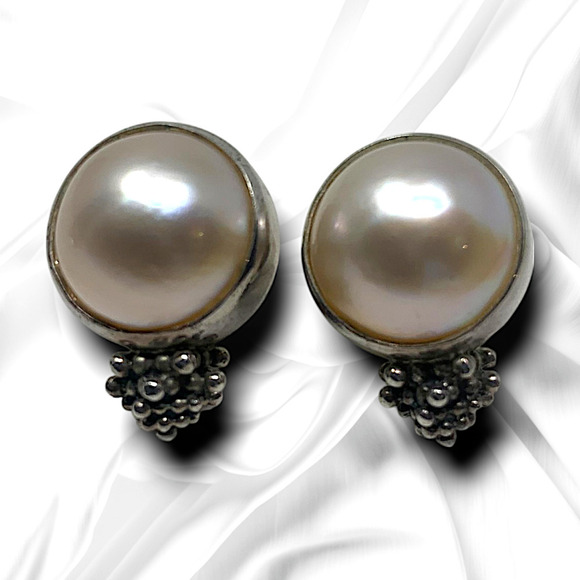 Michael Dawkins Earrings Modernist Sterling Silver 925 Pierced Mother of Pearl - Picture 1 of 6